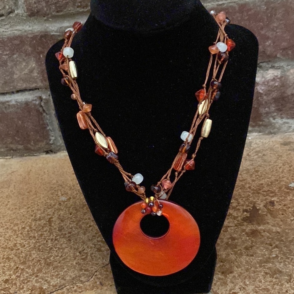 Coldwater Creek multi strand bead and circle pendant statement collar necklace